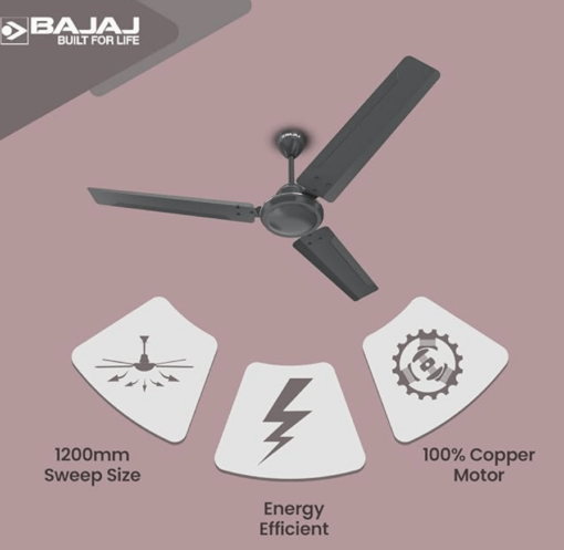 Bajaj Classico 12S1 1200mm (48") Ceiling Fans for Home |BEE Star Rated Energy Efficient Ceiling Fan|Thermatuff Technology™|100% Copper Motor|HighSpeed| 3-Yr Warranty Coal Mine Grey - Image 3